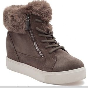 Fur Brown Suede J Slides Size 8